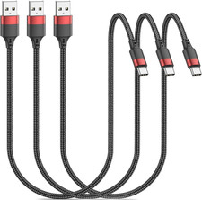 1.5 FT USB C Cable, Short USB to USB C Cord 18 Inch, 3 Pack Braided USB Type C
