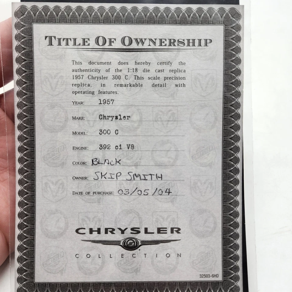 Ertl Collectibles 1:18 Chrysler Collection 1957 Chrysler 300 C Black w/ Title - Image 3 of 4