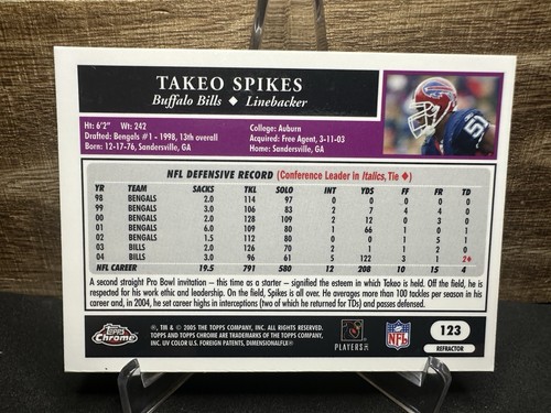 2005 Topps Chrome Refractor #131 Takeo Spikes Bills Card - Picture 2 of 2