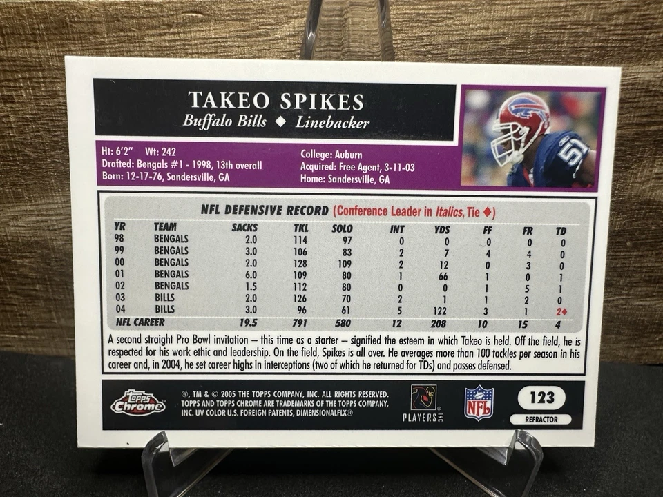 2005 Topps Chrome Refractor #131 Takeo Spikes Bills Card - Image 2 of 2