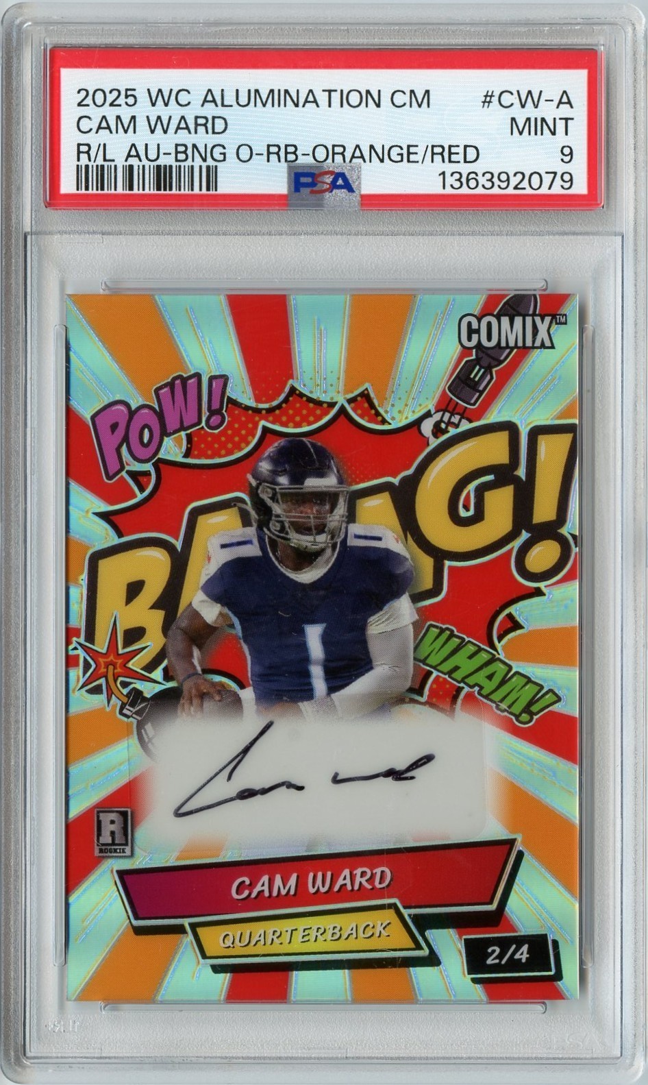 Cam Ward Wild Card Alumination Comix Rookie and Legend Autographs #CWA Bang Original-Rainbow Foil-Orange/Red