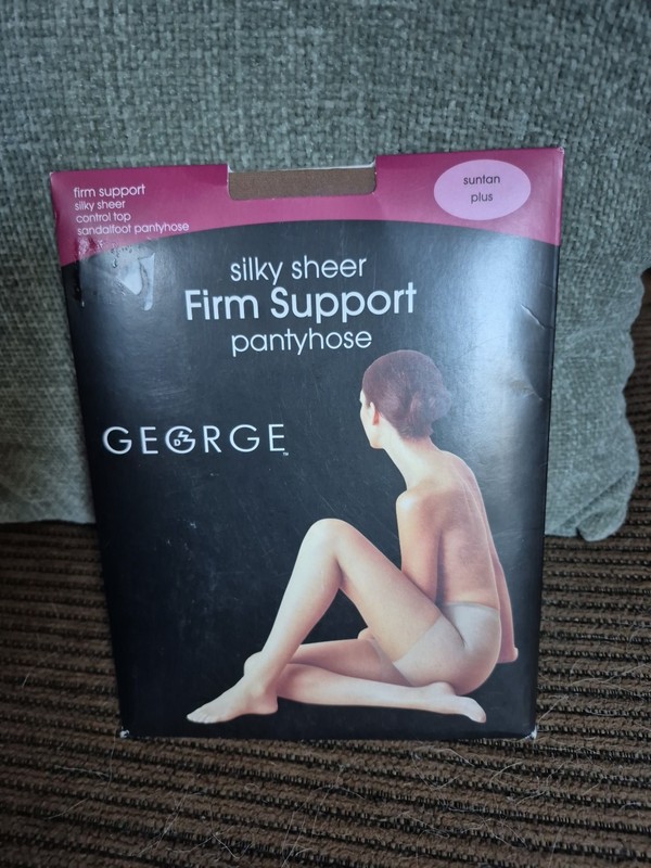 George Control Top Silky Sheer Firm Support Pantyhose Sandalfoot Suntan Sz Plus