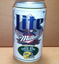 Green Bay Packers Three Time Super Bowl Champions 12oz. Miller Lite can - EMPTY