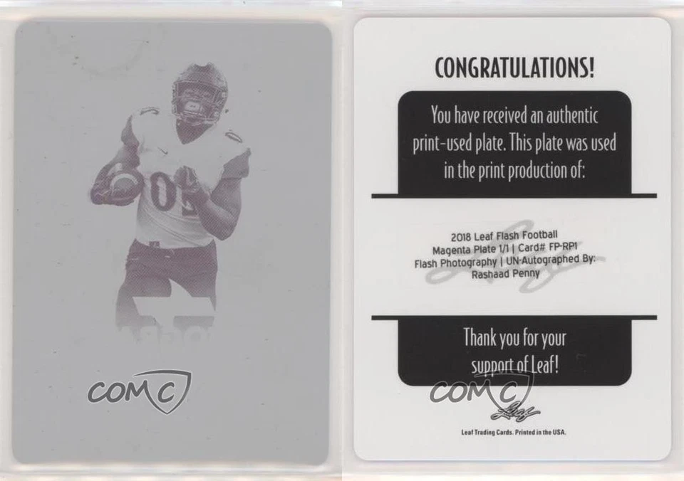 2018 Leaf Flash Printing Plate Magenta Unsigned 1/1 Rashaad Penny Rookie RC sd0 - Image 3 of 3