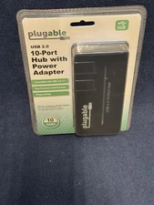 Plugable USB 2.0 / 10 Port Hub With Power Adapter NEW FACTORY SEALED!