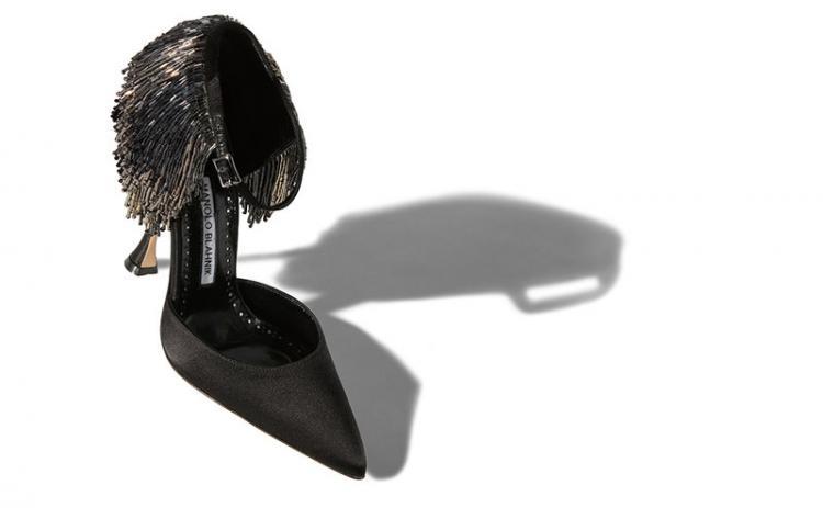 Escarpins Manolo Blahnik FRANCAMARIA En Satin Noir - Talons Hauts, Tailles 36,5 à 41, Neufs En Boîte D'origine