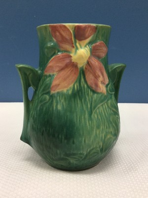 Roseville Pottery Clematis Green Vase 103 6 1945 Double Handled Ebay