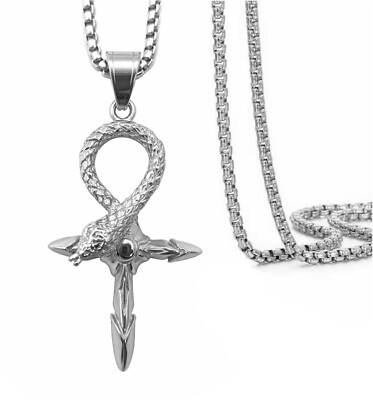 Tioneer Snake Ankh Steel Pendant 24 inch Box Chain