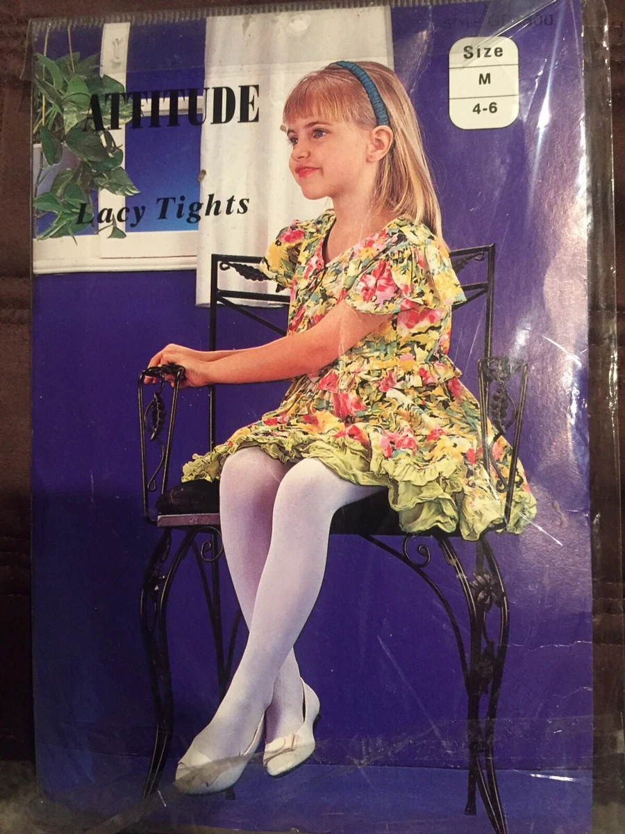 Black Lacy Tights Girls Med 4-6 Child Leg Stockings 100% Nylon New In  Package