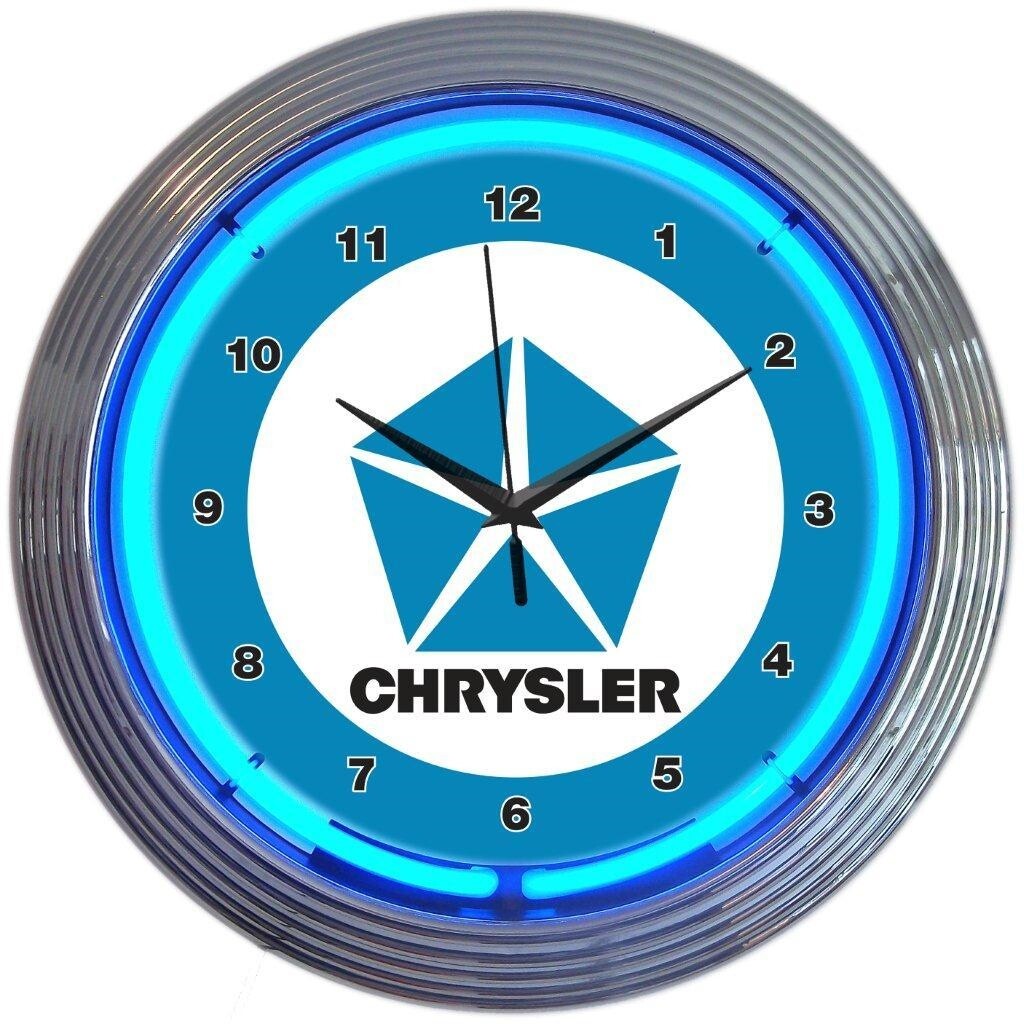Chrysler Pentastar Garage 15" Neon Hanging Wall Clock 8CRYBL