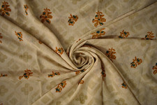 FNC Vintage Saree Indian Beige Hand Woven Ikat Blend Silk Sari 5Yd Craft Fabric.