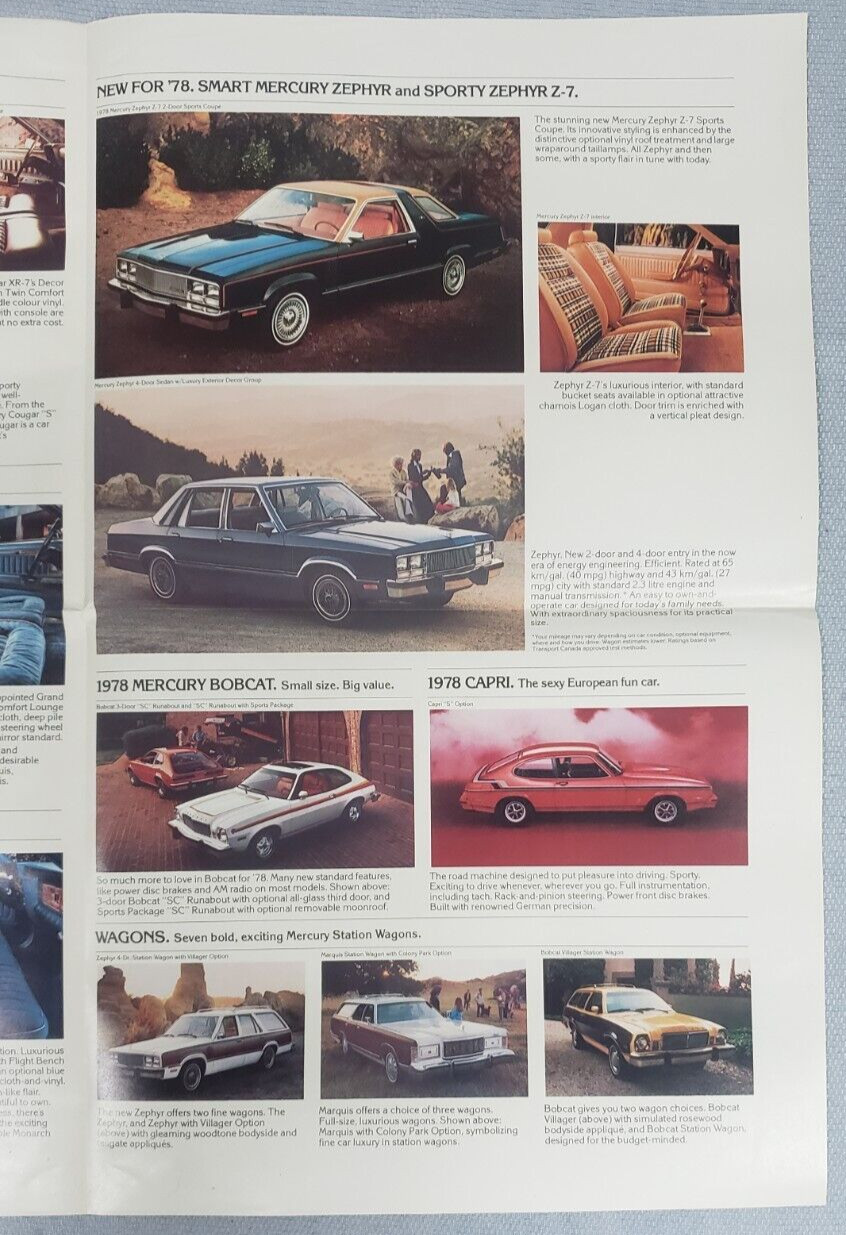 The 1978's From Mercury Cougar Bobcat Capri Car Dealership Sales Brochure Canada thumbnail 4