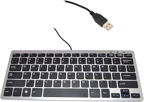 iKKEGOL Mini USB Slim Wired 78 Key Small Super Thin Compact Silver + Black