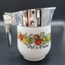 Vintage Gemco Spice Of Life “Pot a Creme” Flip Top Milk Glass Pitcher