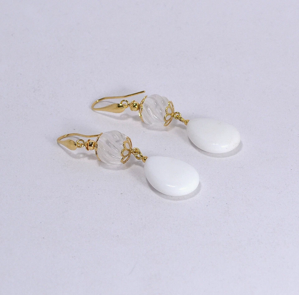 ORECCHINI ARGENTO 925 DORATO PENDOLI AGATA 18 x 25 mm CRISTALLO -AGHT 0568- - Immagine 2 di 3