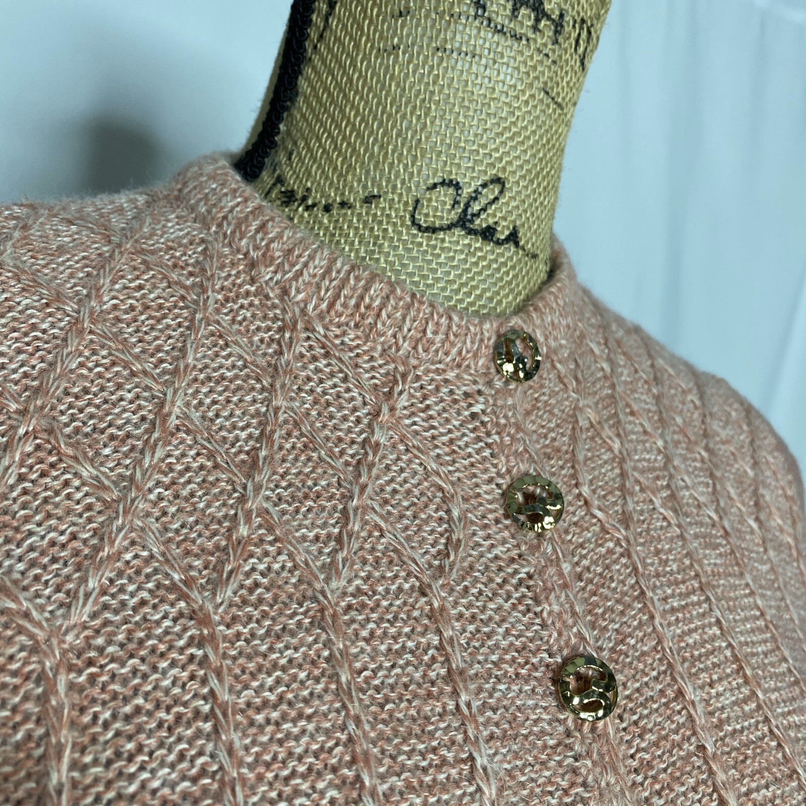 St. John Knit Dress S M Pink Gold Button Front Long Sleeve Wool Blend
