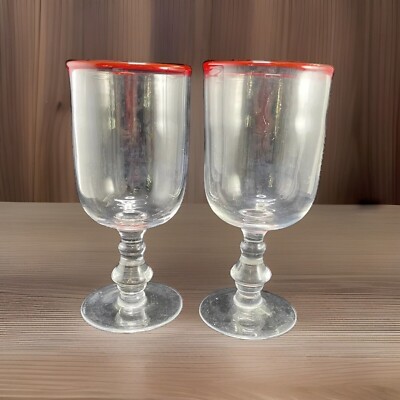 Ruby Red Rim Wine Glass Water Goblet Set Of 2