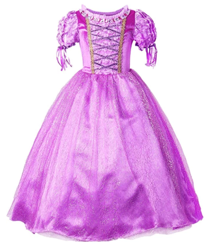Fantasia princesa Rapunzel vestido de festa cosplay com acessórios para meninas 2-10T - Imagem 3 de 4