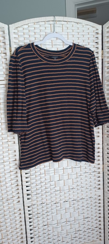 Womens Lucky Brand Navy Blue & Brown Striped Top Size XL 3/4 Sleeves