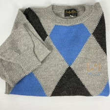 Vintage 100 Baby Alpaca Wool Peru Diamond Print Sweater Hipster Golf Crest Sz L