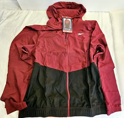 Mens Reebok Training Jacket Size XL Zipper Maroon/Black Hooded Side Pockets