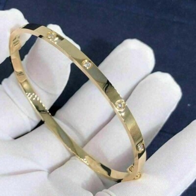 1CT Round Certified Moissanite Bridal Bangle Bracelet 14K Yellow Gold Plated 7''