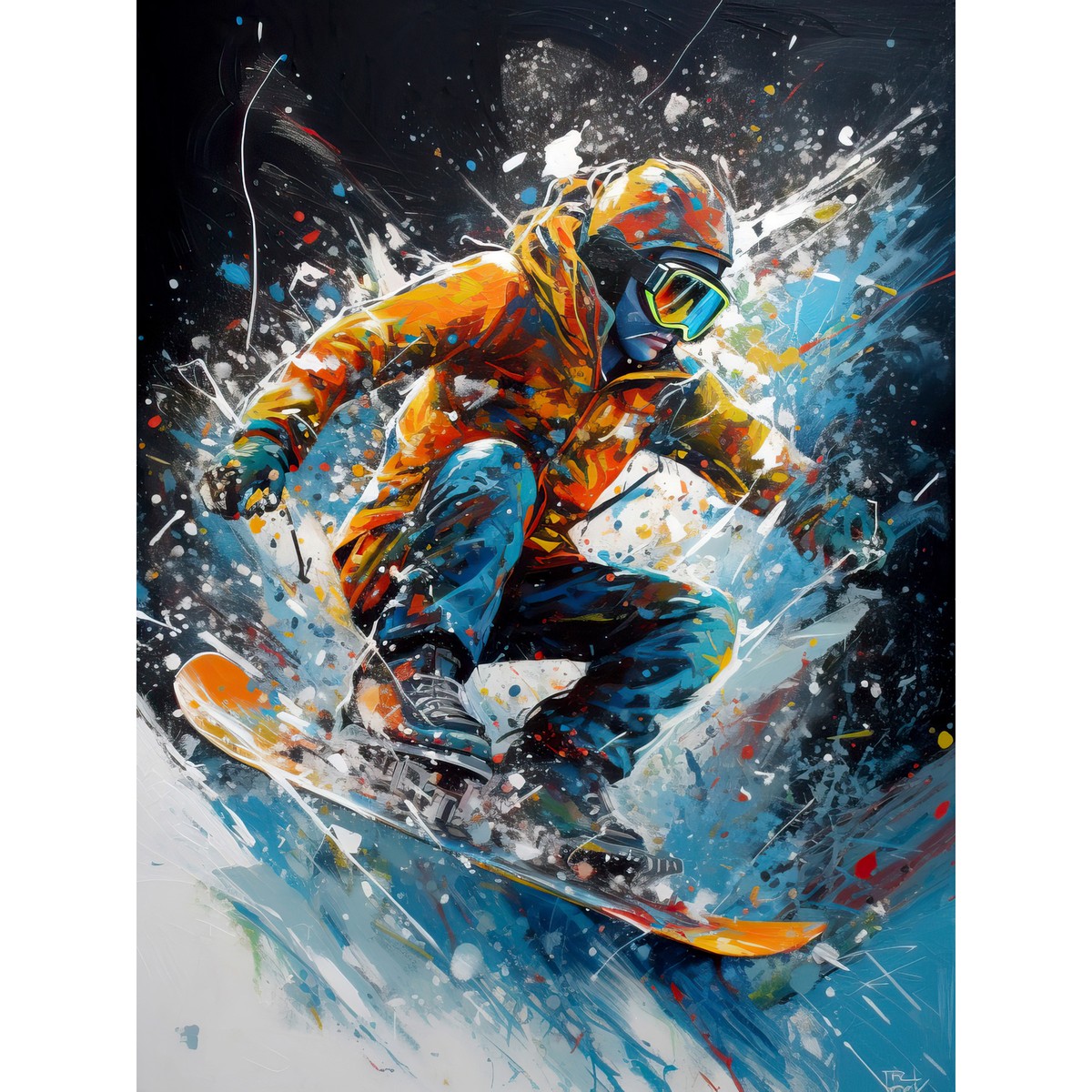 Snowboarder Landing Snowboard Jump Splatter Paint Huge Wall Art