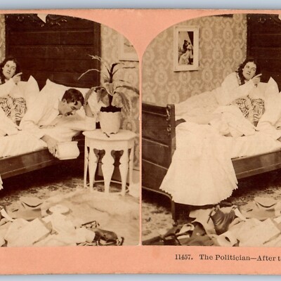 1897 Politician Throwing Up Real Photo Wife Mad After Election Stereo Card V15