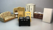 Calico Critters Lot Stove Oven Counter Top Table Sink Wall Chairs Appliances