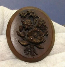 Vintage Dark 3D Carved Floral Bouquet Bog Oak Pin Brooch