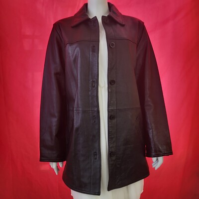 Black leather shirt jacket women's medium