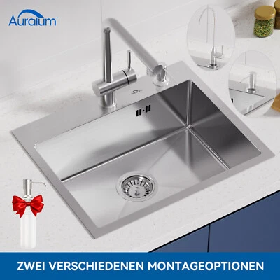 AURALUM MAX Edelstahl Edelstahlspüle Küchenspüle Spülbecken mit Seifenspender 55x45cm Spüle