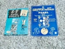 VINTAGE GRIPPER SNAP FASTENERS AND E-Z TO ATTACH EYELETS 2 CARDS NOS