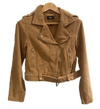 Women’s Corduroy Jacket Small S Vici Amaya Moto Cropped Camel Tan Blazer New