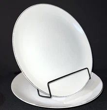 2 Silver White Fine China 1964 Japan Dinner Plates 10 1/4" Well Used Faded Gilt