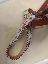 Vintage Thin Leather Beaded Belt With Thunderbird Design