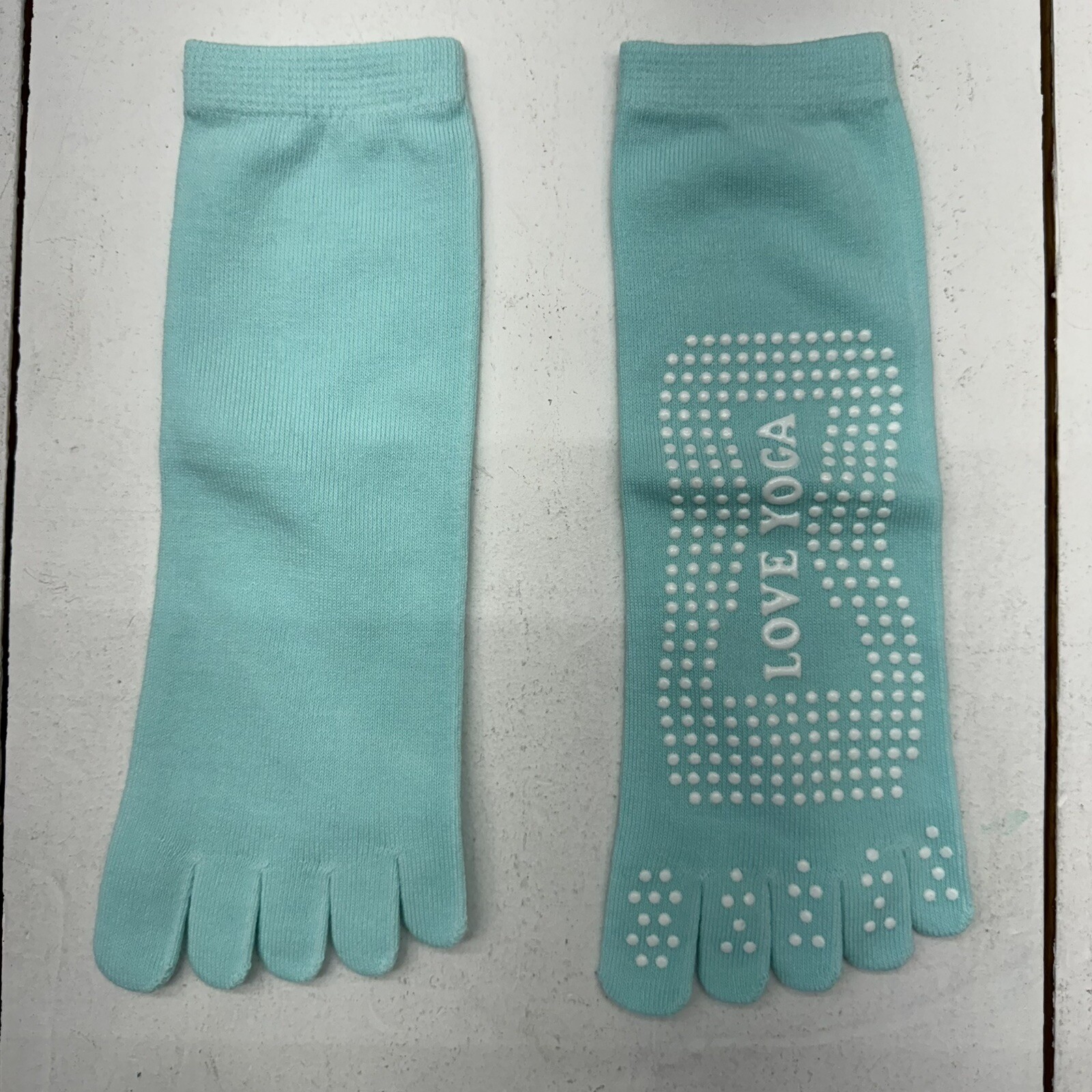 SAOLA Calze ciano punta blu crew ""Love Yoga"" suola impugnabile donna taglia unica