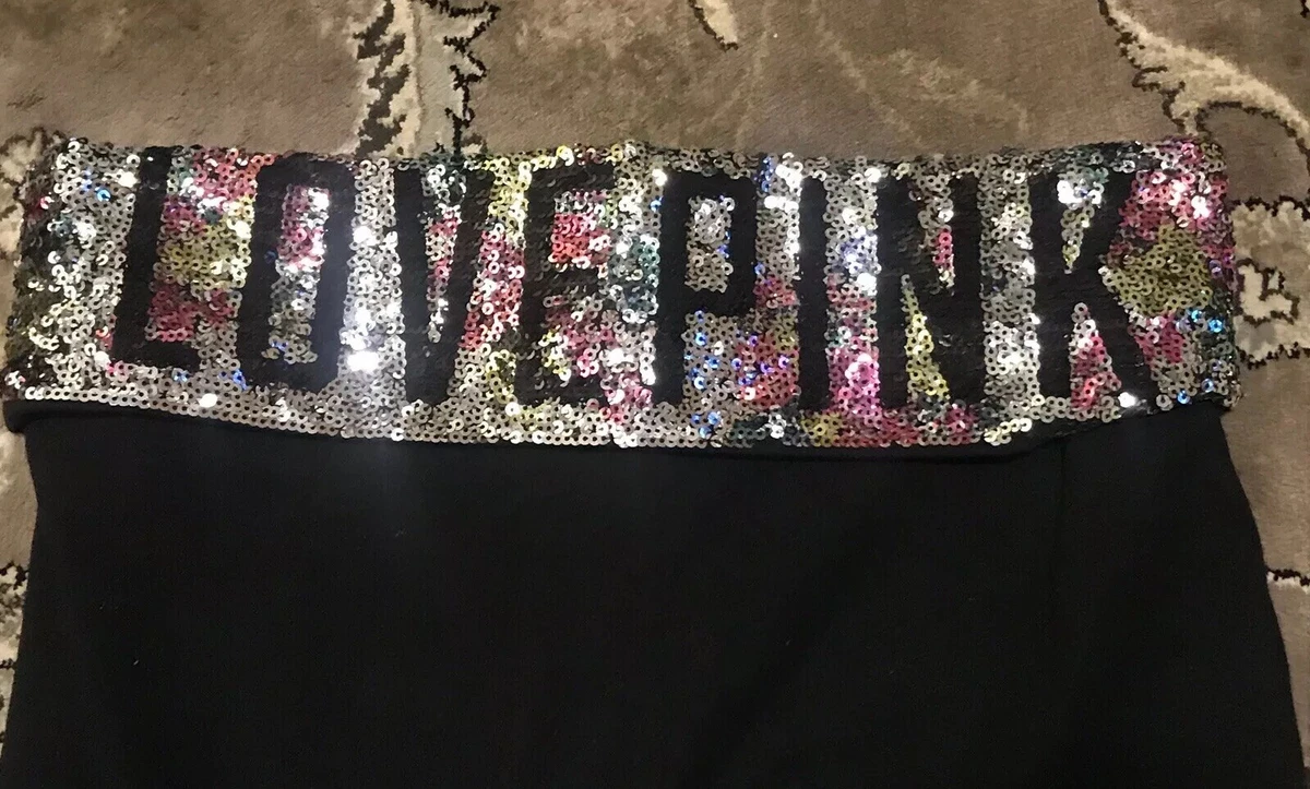 NWT VICTORIA'S SECRET Pink Gold Bling Sequin Logo Black Cotton Foldover  Leggings $48.99 - PicClick