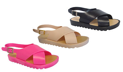 New Girls Cross Band Casual Slingback Platform Flat Sandals Clearance-(Volar-K)