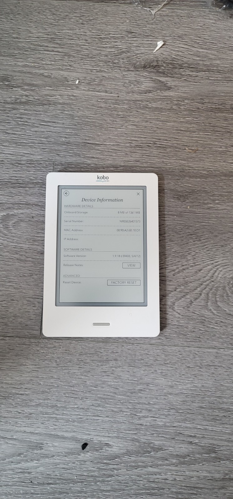 KOBO N905B Touch Edition eReader Tablet WHITE With 6" Display WiFi eBay