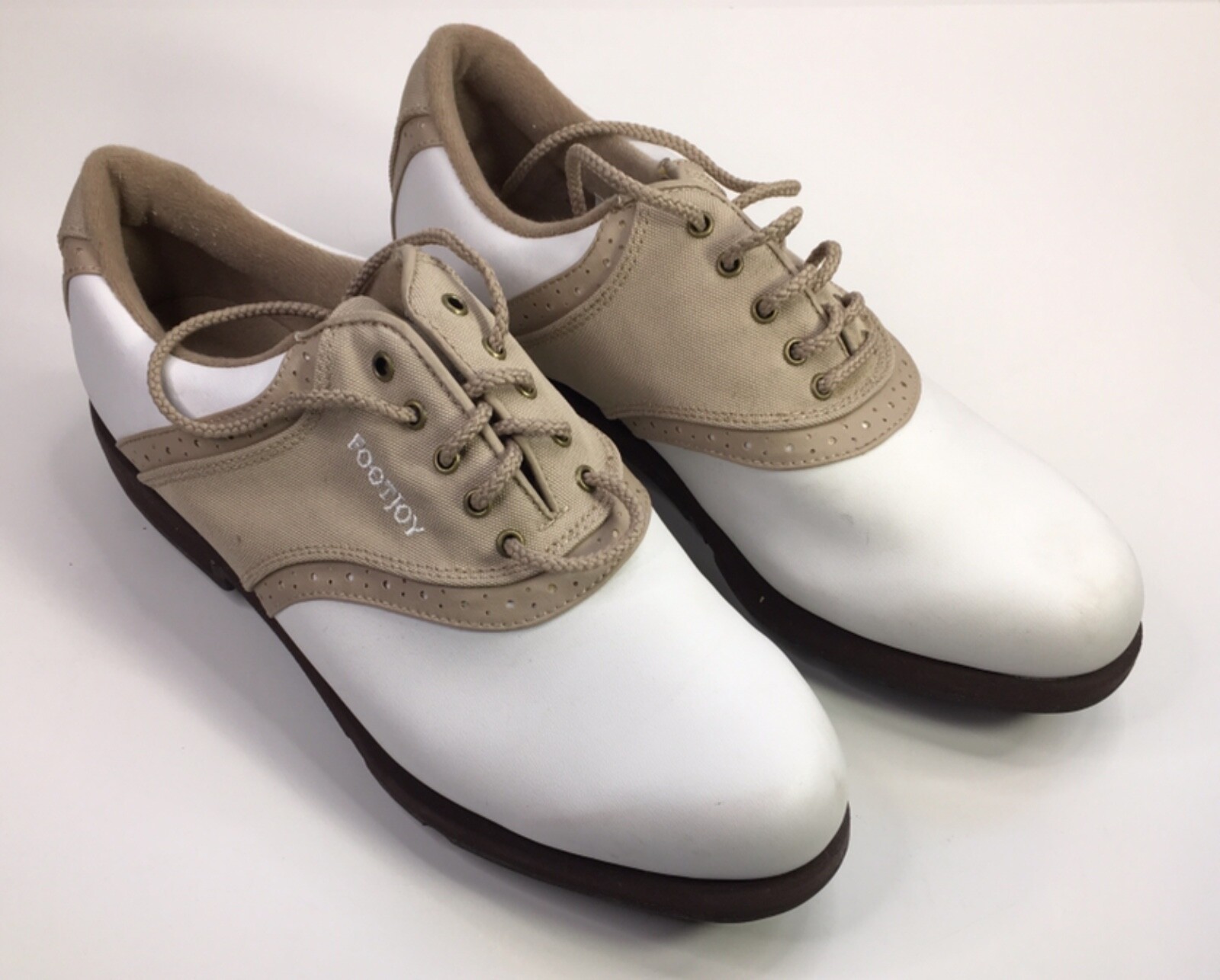 SAOLA Scarpe da golf Footjoy Greenjoys da donna taglia 8 48746 bianche marroni scarpe da sella Oxford