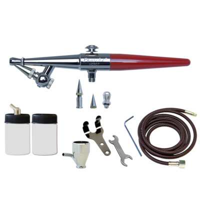 H-3AS Paasche  Single Action Airbrush with all Three Heads, Bottles, Cup, & Hose