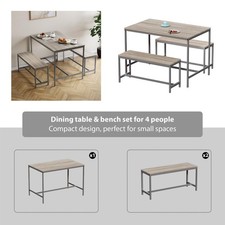 Vida Designs Industrial 4 Seater Dining Table With Bench Set Kitchen Dining Set