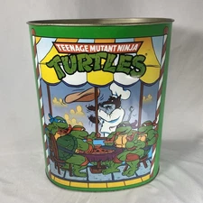 Vintage Teenage Mutant Ninja Turtles TMNT Metal Tin Trash Can Mirage 1990 RARE