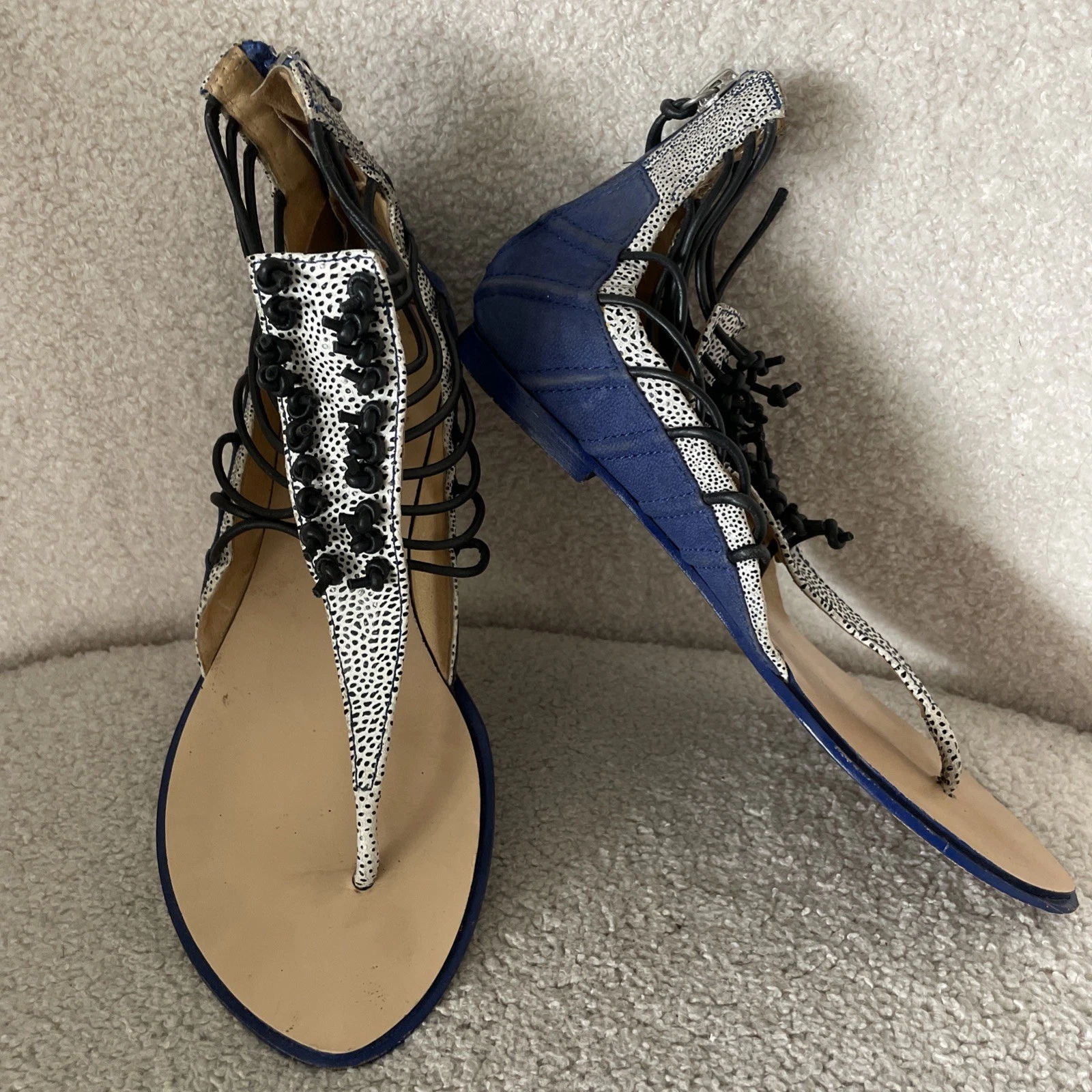 MBT Sandali bassi L.A.M.B Reagon in pelle nera e blu con cinturino alla caviglia taglia 6