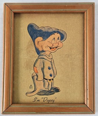 I'm Dopey 1930's Walt Disney Ent. Snow White Textured Printed Art Wood Frame