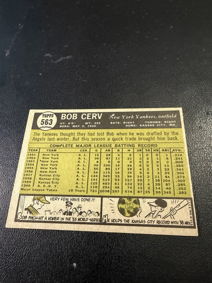 1961 Topps - High # Bob Cerv #563 - Image 2 of 2