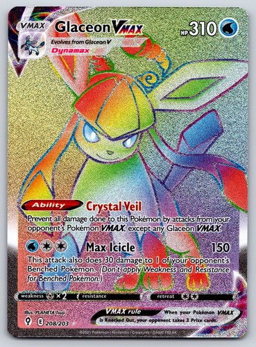 Glaceon VMAX (Secret) 208/203 SWSH07: Evolving Skies Secret Rare Holo NM