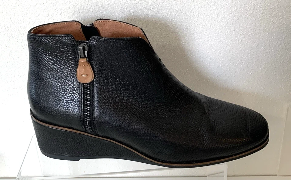 Botines Gentle Souls Kenneth Cole Negro Ella Cuña Cuero Cremalleras Laterales 9M Foto 3 de 4