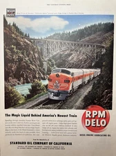1949 Standard Oil Company California Zephyr Train Pulga Bridge Vintage Print Ad